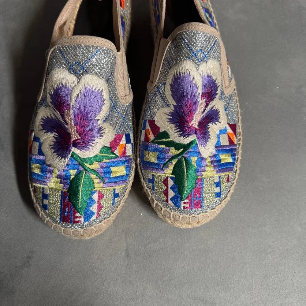Johnny Was Madrid Floral Embroidered Espadrilles Shoe Size‎ 42 NEW